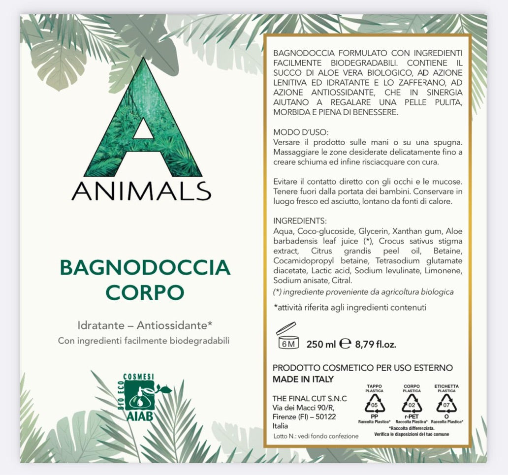 BAGNODOCCIA CORPO BIODEGRADABILE  ANTIOSSIDANTE ALOE -ZAFFERANO